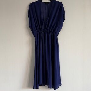Eileen Fisher Sheer Silk Deep Sapphire Blue Dress Size Medium